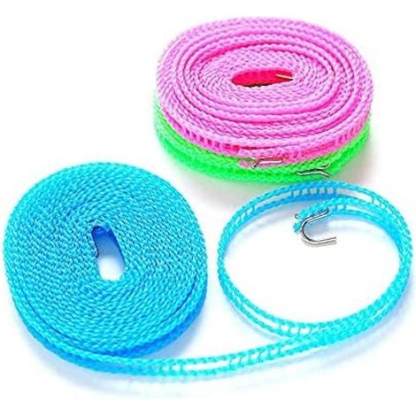 1 étendoir à linge portable, corde coupe-vent en nylon 3 m, crochet métallique, idéal voyage camping balcon (1/4)