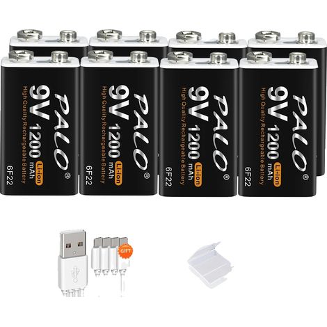 Batterie rechargeable 9V, capacité de 1200mAh, chargement Micro USB, 8 pcs (1/2)