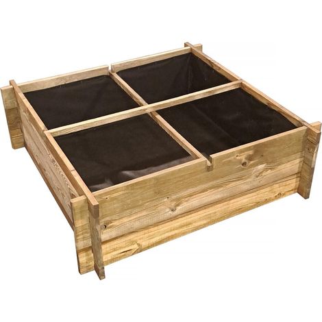 Habitat Et Jardin – Carré potager en bois 100 x 100 x 30 cm – 4 compartiments – Feutre géotextile pour drainage – Montage rapide en kit