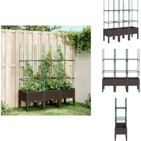 Pflanzkübel mit Rankgitter Braun 120x40x142,5 cm PP - Blumentopf - Kübel - Gartengeräte - Rankhilfen - Spalierpflanze (1/5)