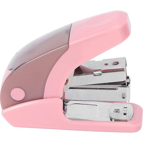 Agrafeuse multifonction mini avec bac de rangement, grande capacité, rose, idéale pour le bureau et l'école. (1/5)