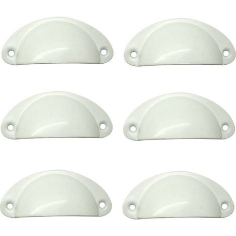 Lot de 6 poignées vintage en forme de coquillage, 35 x 80 mm, finition chromée argentée, semi-circulaires, pour la décoration de meubles, placards et tiroirs, avec vis de fixation. (1/4)
