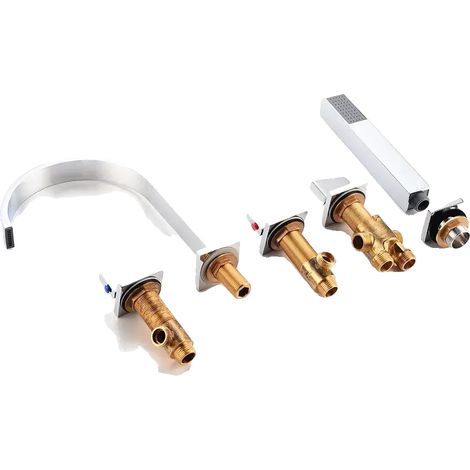 Kit de robinet de bain, design à 5 trous, douchette moderne incluse, Chrome (1/2)