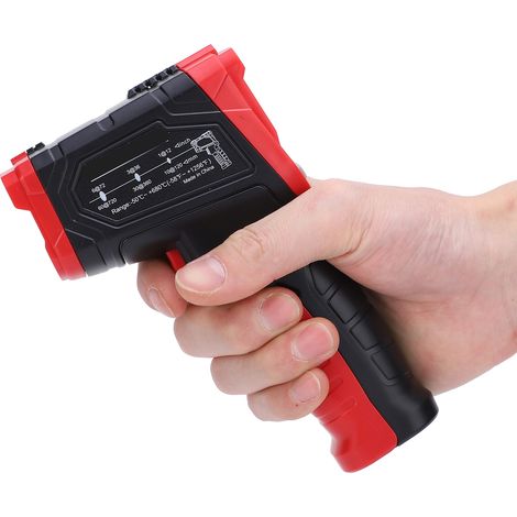 Pistolet pyromètre infrarouge sans contact numérique 50°C à 680°C (58°F1056°F) écran LCD couleur HD veille intelligente alarme sonore et lumineuse émissivité ajustable rouge et noir (1/5)