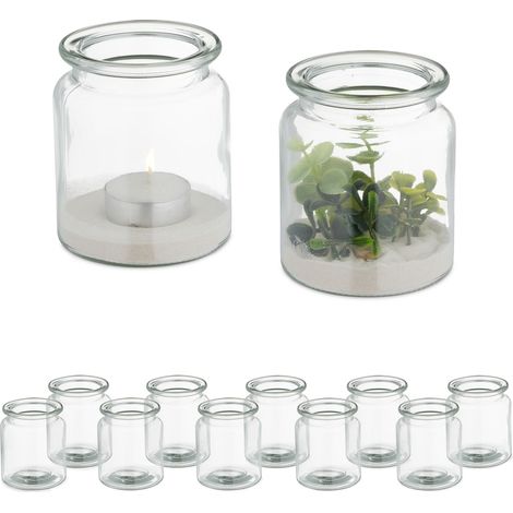 Relaxdays Vasetti Portacandele, Set 12, Vasi in Vetro per Lumini, Bicchieri Porta Candele, HxD: 9,5 x 8 cm, Trasparente