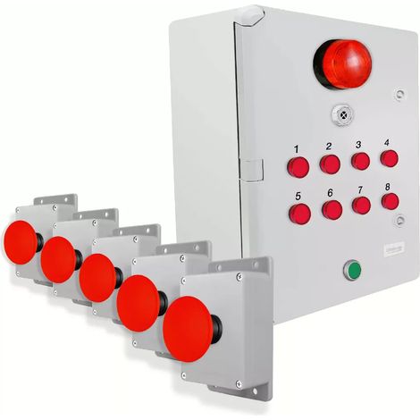Système identification alerte sans-fil 300m - 5 boutons coup de poing / Sirène / Flash / LEDs / Bouton d'arrêt (DA600+)
