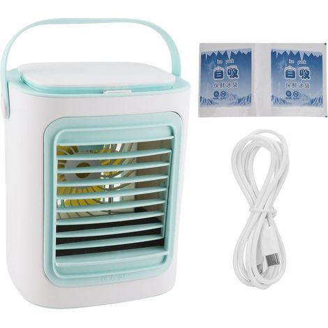 Enfriador de aire portátil USB KZQ con 3 velocidades, funcionamiento silencioso y luces LED para oficina y dormitorio. (1/5)
