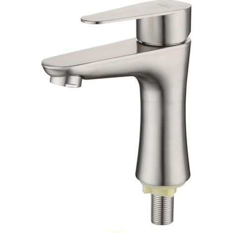 Mitigeur de lavabo, inox, argenté, monocommande, pour lavabo (1/5)