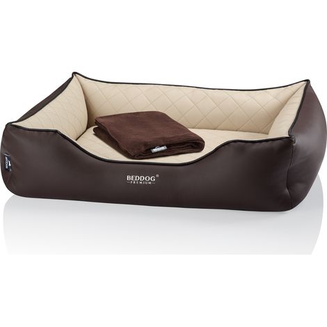 BedDog Premium Cama ortopédica para perro BUFFY, Espuma con memoria, sofá para perro, funda removible, manta de felpa de regalo:MELANGE (beige/marron), XL (1/5)