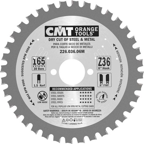 226.036.06M SIERRA CIRCULAR PARA METALES 165X1.6/1.2X30 Z=36 FWF