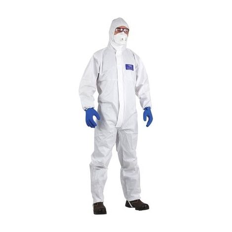 Lot de 25 - Combinaison jetable avec capuche Microporous Blanc - SPP + film microporeux XL (1/5)