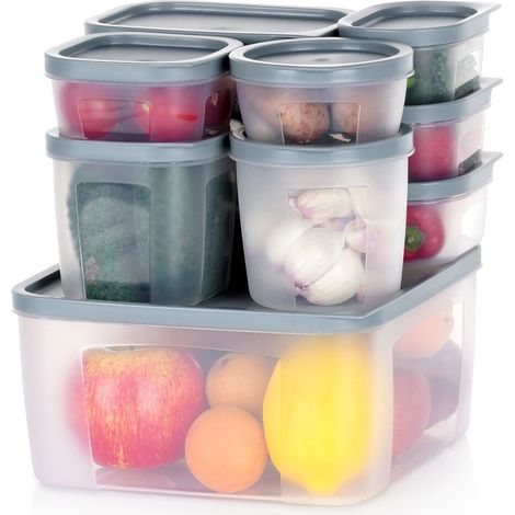 Juego de 10 recipientes de cocina en 8 tamaños, aptos para lavavajillas y congelador.