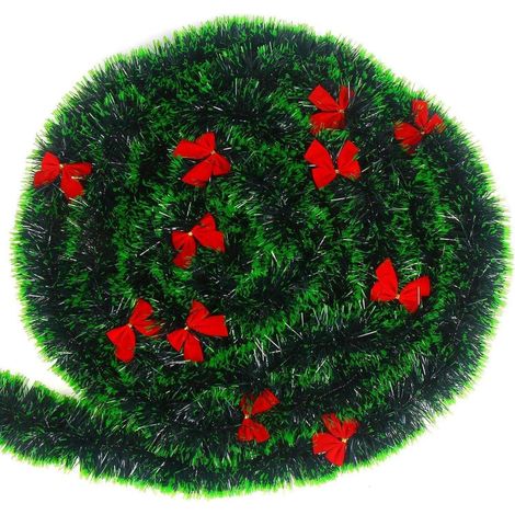 Guirlande de Noël 10m vert foncé avec nœuds rouges pour intérieur et extérieur