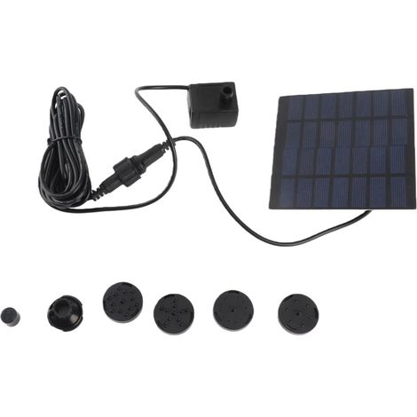 Ortviai Pompe à Fontaine Solaire pour Jardin Extérieur avec 4 Embouts, Panneau Solaire 7 V, Hauteur Max 150 cm, Noir