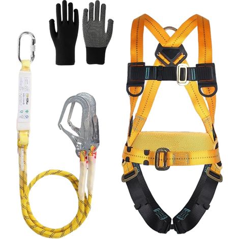 Harnais de Sécurité Intégral avec 2 Longes de 2m et Grands Crochets - Kit Anti-Chute Réglable 100 kg Approuvé EN361 EN354 EN355 pour Travaux en Hauteur (1/5)