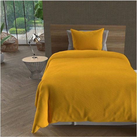 Parure housse de couette en microfibre lavée 140x200 cm BOHEME moutarde, par Soleil d'Ocre