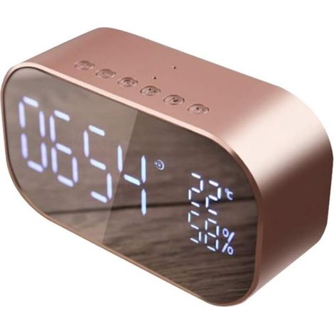 Haut-parleur Stéréo Sans Fil De Réveil De Bluetooth De Miroir De LED - Or rose-Fei Yu (1/5)