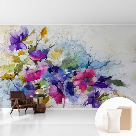 Fototapete Tapete Vliestapete mit Kleber - Wandtattoo - leicht anzubringen - Wandverkleidung Abstrakte Blumen 416x254 cm (1/5)