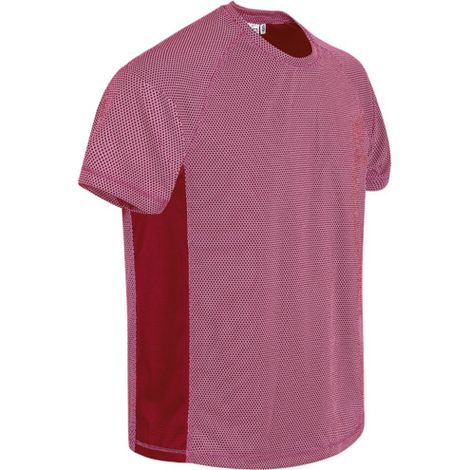 Camiseta técnica manga corta y cuello redondo, bandas laterales de color, tejido técnico transpirable VALENTO MARATHONER L Rosa fluor/Rojo loto