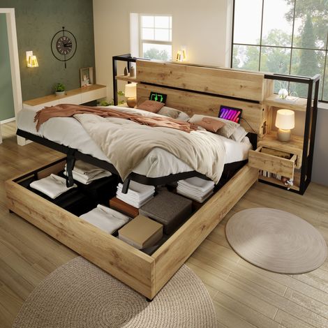 cama matrimonio con almacenaje USB 160x200 OKMYHOME (1/5)