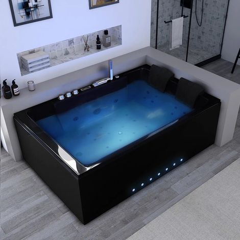 Baignoire balnéo Belize Droite noire 32 jets Whirlpool (1/5)