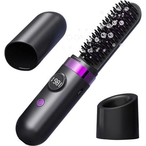 Haarbürsten-Glätteisen 3-stufiger flacher Eisen-Haarkamm mit LED-Anzeige Styling-Flacheisenbürste für Reisen, Zuhause, Salon, Geschäftsreise, Badezimmer, Wohnung, Urlaub, Schlafsaal, Hotel (1/5)