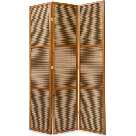 Décoshop26 – Paravent 3 panneaux marron en bois et bambou 132x200 cm – Charnières pliables – Pour espaces confinés – PAR06049 (1/3)