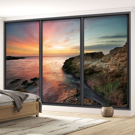 Papier peint panoramique Trompe l'oeil baie vitrée - Vue mer - 130 cm x 78 cm (1/5)