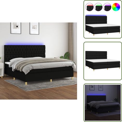 Sommier à lattes de lit et matelas et LED Noir 200x200 cm Tissu - Sommier Tapissier - Lit Avec Led - Lit Design - Lit Moderne - Lit Double (1/5)