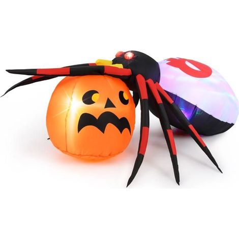 Araignée gonflable Halloween avec citrouille, éclairage LED et lumière rotative, décoration extérieure de jardin (1/5)