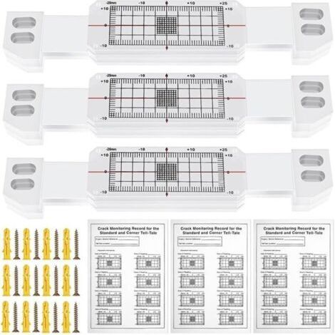 BUNTHAUS Enregistrement de Surveillance des Fissures 3 Pièces, Moniteur Révélateur D'Angle en Acrylique, Dispositif de Surveillance des Fissures Révélatrices, Instrument de Mesure (1/5)