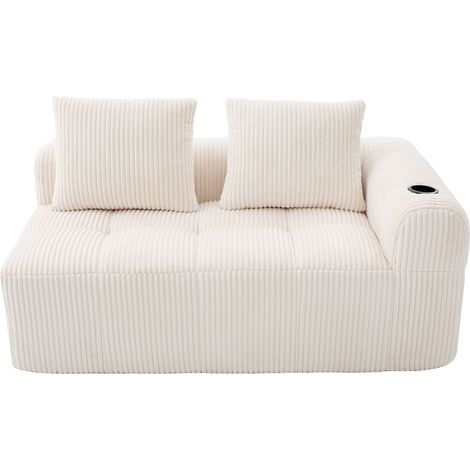Sofá de 2 plazas de corduroy beige sin montaje con bolsillos laterales y portavasos (1/5)