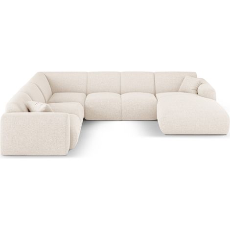 Canapé d'angle gauche panoramique 6 places chenille beige clair (1/5)