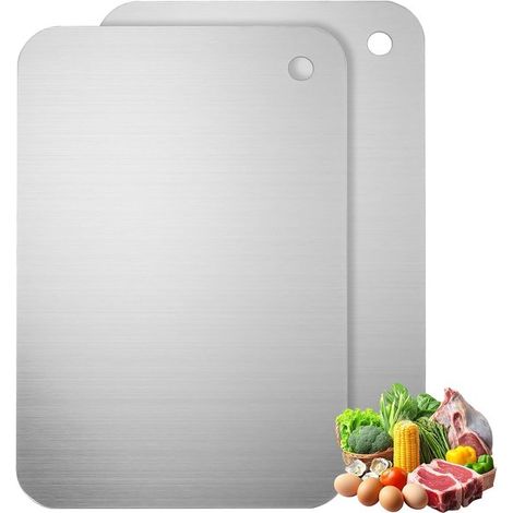 Set di 2 taglieri in acciaio inox - Tagliere in metallo igienico e a doppia faccia per carne, verdura e frutta (24x15 cm) (1/5)