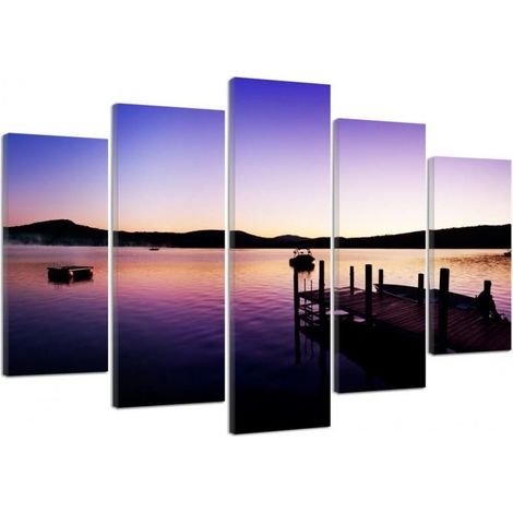 Quadro su tela 5 paneli Ponte Tramonto Viola - 200x100 (1/5)