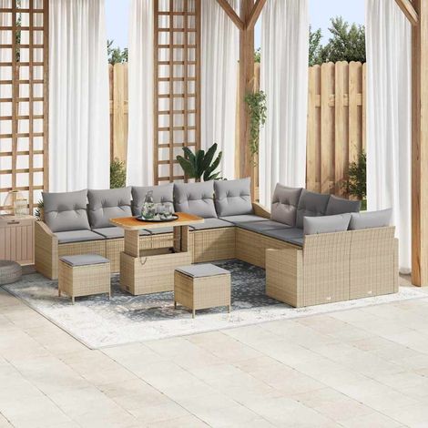 Salon de Jardin Modulable en Poly Rotin Beige Ensemble Canapé Extérieur 13 Pièces - PANGIVO (1/5)