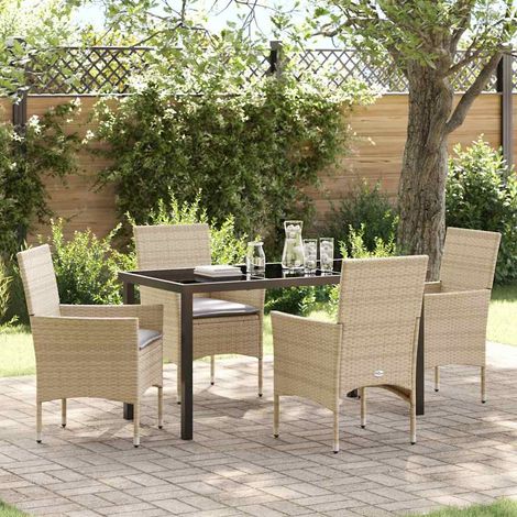 Set da Pranzo per Giardino con cuscino 5 pcs Beige polyrattan vidaXL (1/5)
