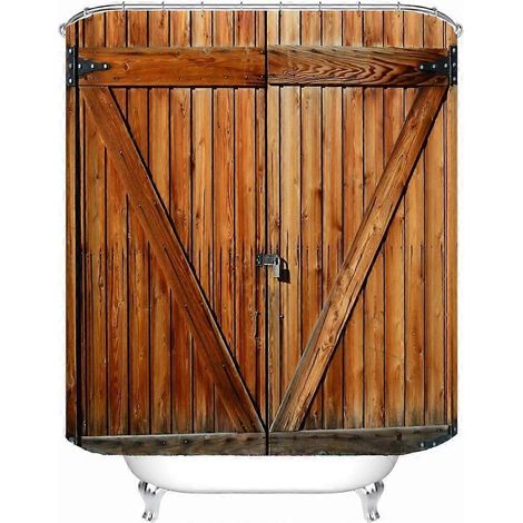 Rideau de douche imperméable en tissu, motif porte en bois ancienne, pour baignoire et salle de bain (1/5)