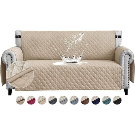 Waterproof Sofa Cover with Armrests, 3-Seater, Non-Slip, Thickened, No Need to Wash, Sofa Cover with Side Pockets for Pets (Dogs, Cats), Beige (1/4)