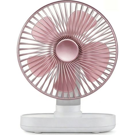 Wiederaufladbarer Tischventilator – 4 Geschwindigkeitsstufen – Oszillation – Leise – 4000-mAh-Akku – Kabellos – Ideal für Zuhause, Büro und Schlafzimmer – Rosa (1/5)