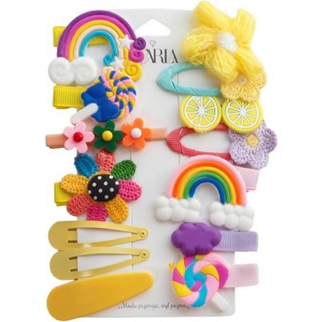 Pinzas para el cabello Ecarla 14 en 1, esponjosas y con diseño de arcoíris SP290