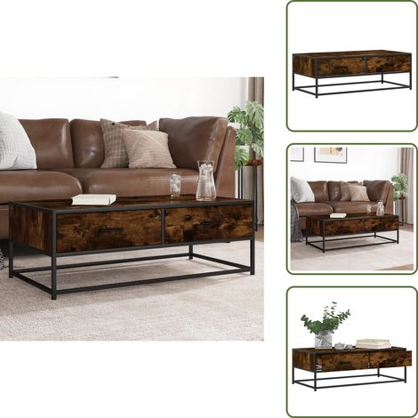 vidaXL Table basse chêne fumé 100x50x35 cm bois d'ingénierie et métal (1/5)