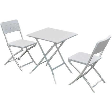 Ensemble de salle a' manger de jardin Oliena avec table et 2 chaises pliantes en polye'thyle'ne blanc