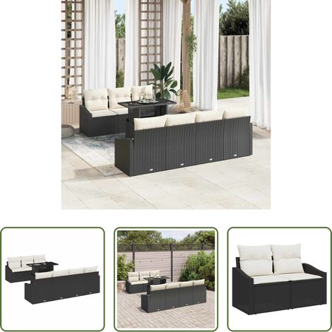 Poly-Rattan - Garten-Sofa-Set mit Kissen 8 pcs Schwarz Poly-Rattan (1/5)