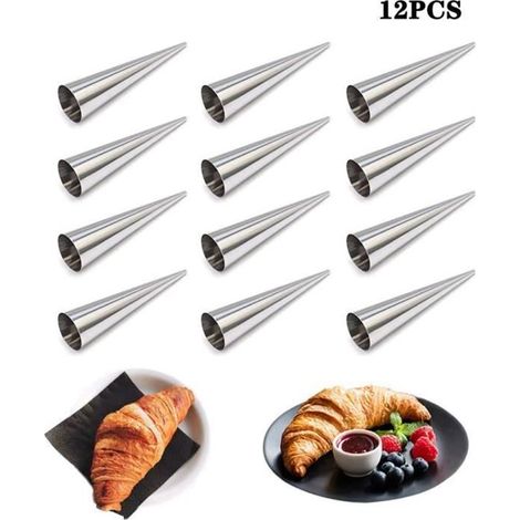 Moule Tube Croissant, 12PCS Moules Cornet en Acier Inoxydable, Pâtisserie de Cannoli pour Les Cornets à la Crème, Les Pâtisseries S (1/4)