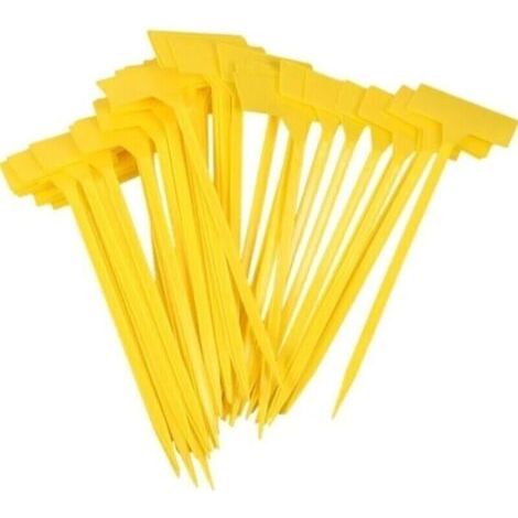 Lot de 50 étiquettes de jardin en plastique jauneTaille 9 x 4,5 cmHauteur 30 cmRéutilisables pour potager et culture (1/4)