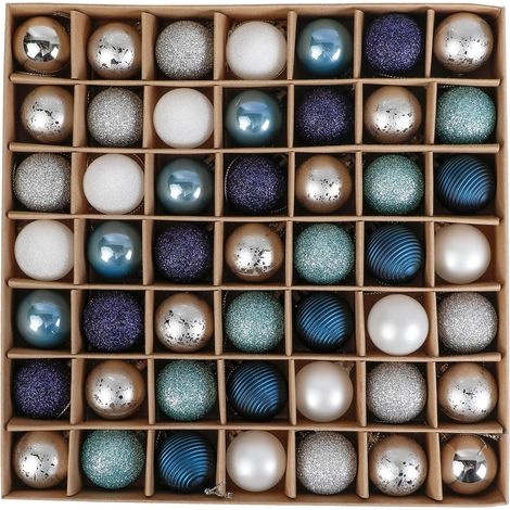 49pcs 3cm Boules de Noël, Décoration d'ornements de Boule de Noël Bleu et Argenté Incassable, Décoration Boule De Sapin De Noël, Paillette Mat Brillant, Emballage en Carton Kraft (1/5)