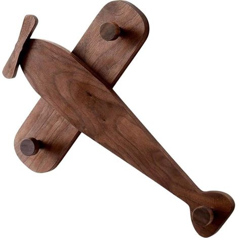 Wandgarderobe für Kinder, stabile Holzhaken, Flugzeugmotiv
