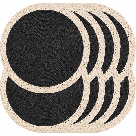 Lot de 8 sets de table ronds tressés - Tapis de table lavables résistants à la chaleur 38,1 cm pour table de salle à manger - Tapis de table antidérapants pour intérieur et extérieur pour'01 Noir 8 pc (1/5)