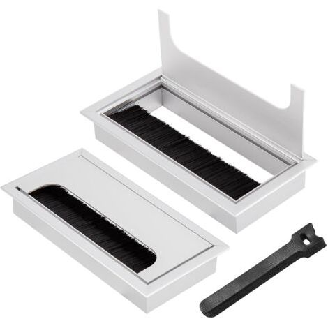 Passe-câble encastrable 160x80mm avec joint brosse – Lot de 2 pièces en aluminium – Organisateur de câbles pour bureau – 10 serre-câbles inclus (1/5)